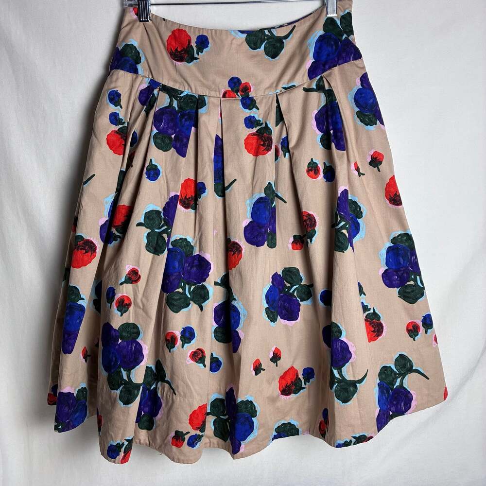 Anthropologie Odille Floral Pleated Skirt Size 8 Pocket Tulle Petticoat Y2K Tan